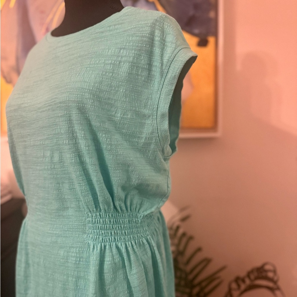 Z Supply Cabana Green Turquoise Mini Dress Ruched Waist XL - Picture 4 of 5
